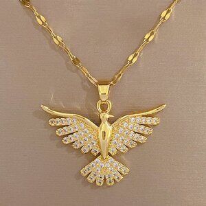 NEW 14K Yellow Gold Rise Like A Phoenix Statement Luxury Necklace